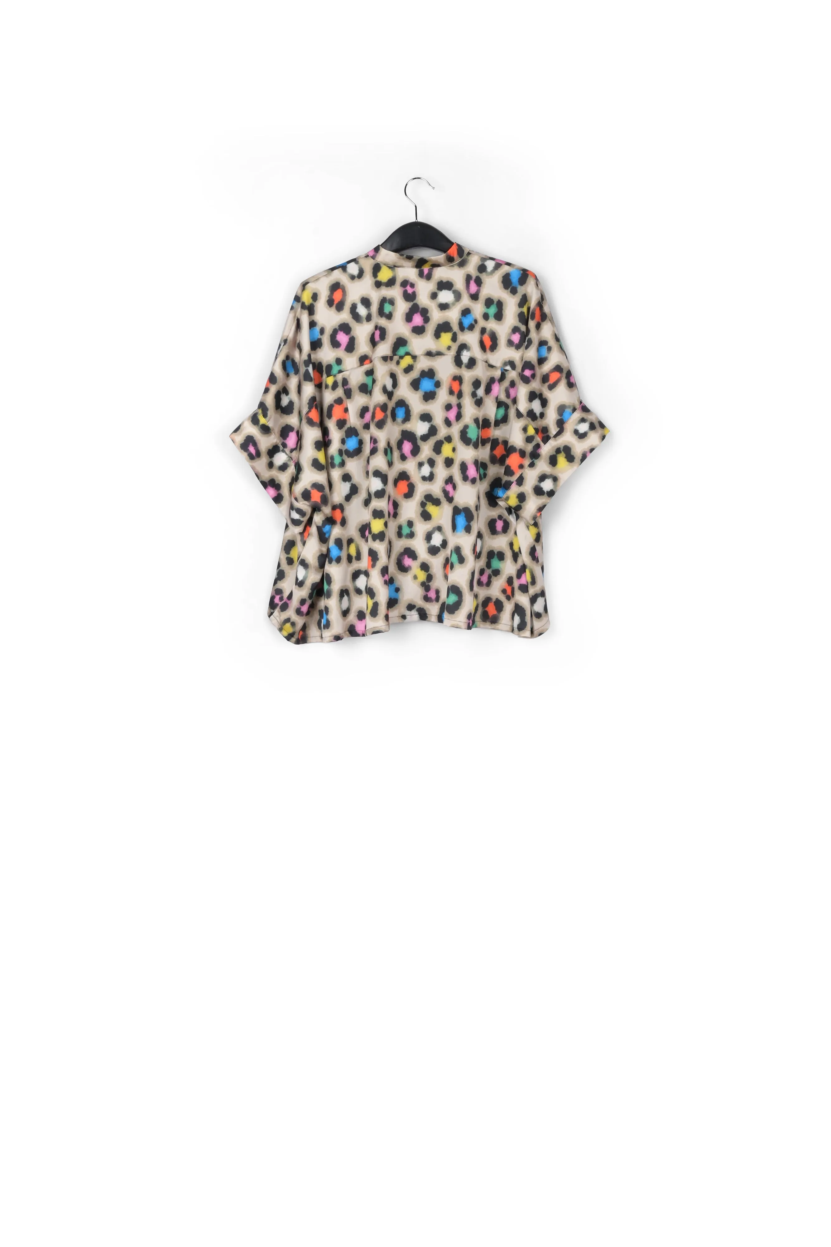 Beige oversized shirt with multicolor leopard print
