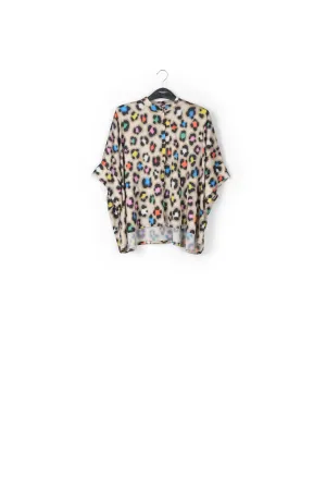 Beige oversized shirt with multicolor leopard print