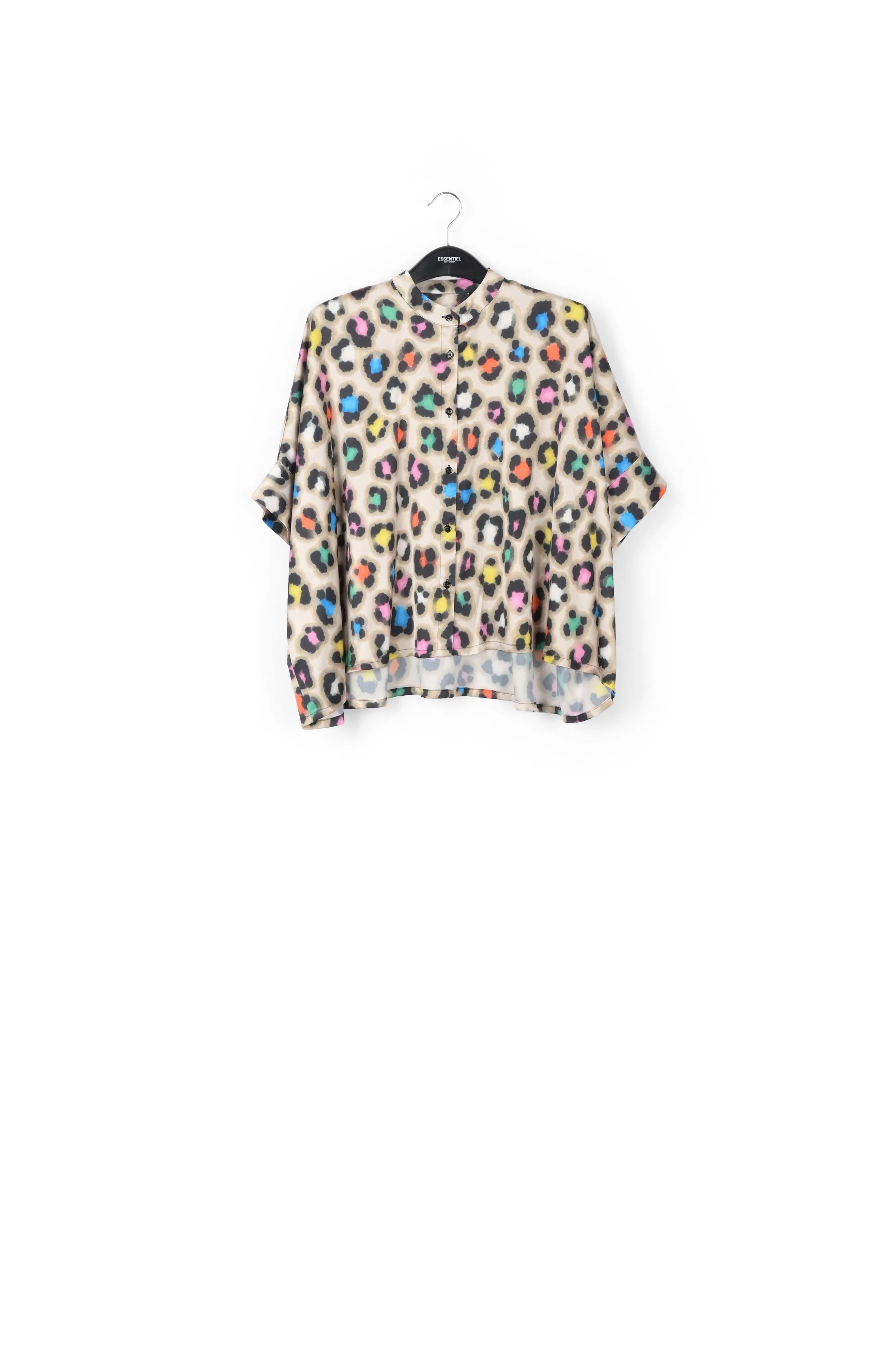 Beige oversized shirt with multicolor leopard print