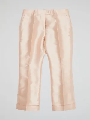Beige Pleated Cropped Pants