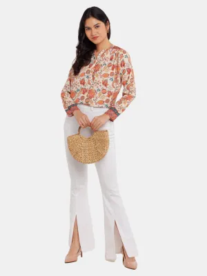 Beige Printed Top