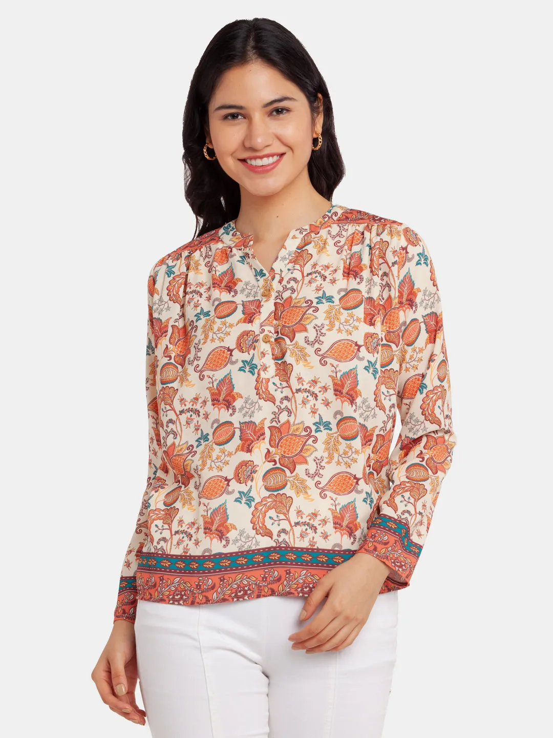 Beige Printed Top