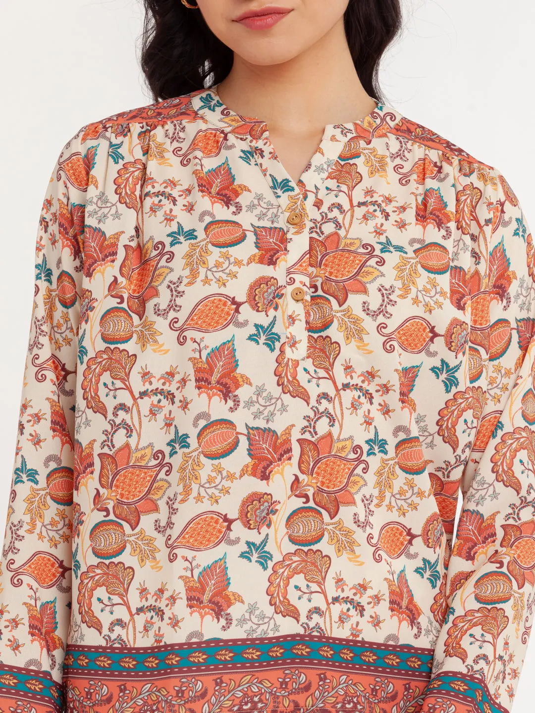 Beige Printed Top