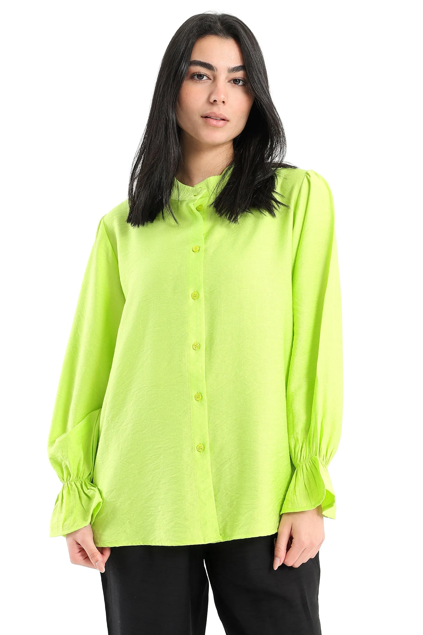 Bell Cuff Plain Shirt - Lime