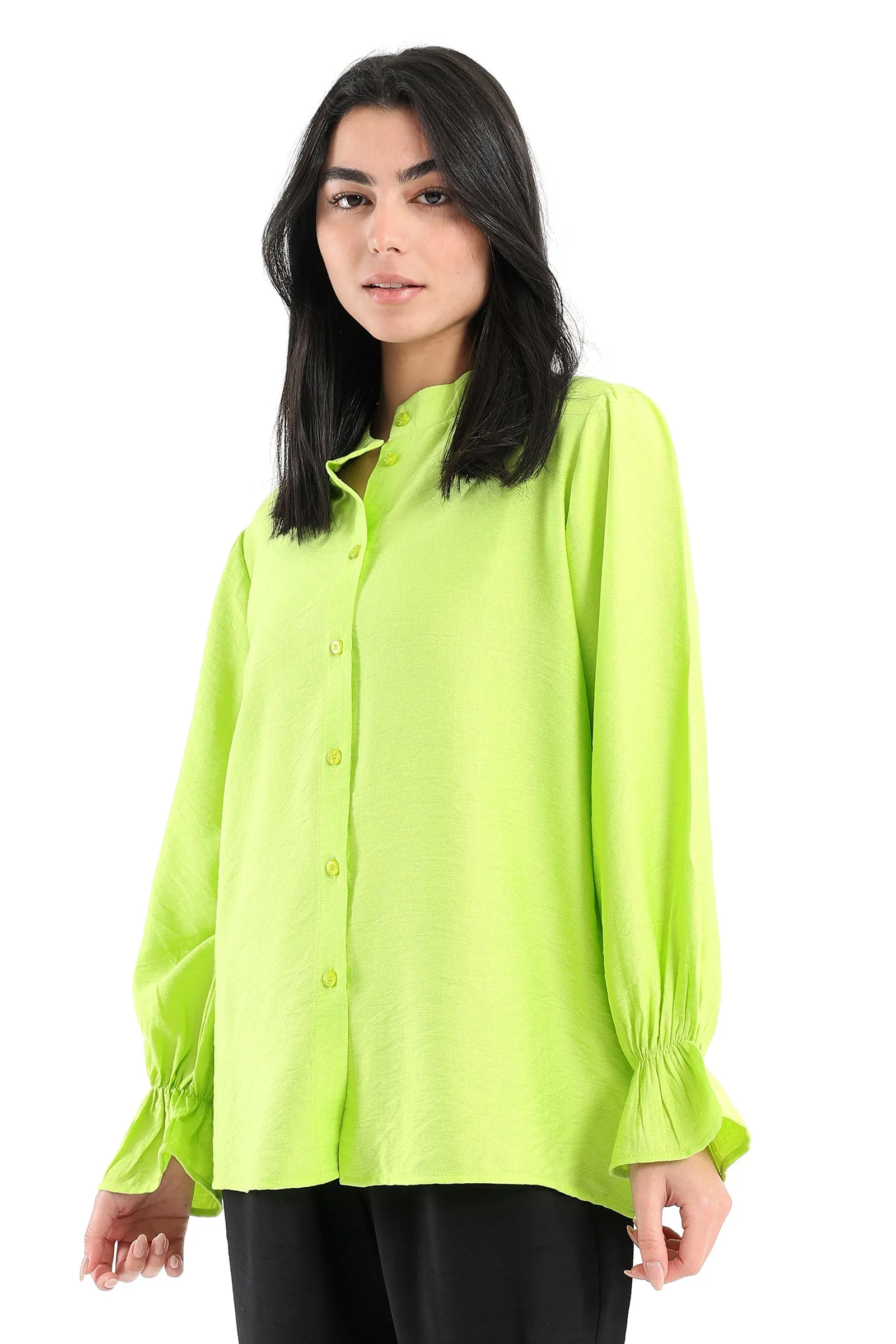 Bell Cuff Plain Shirt - Lime