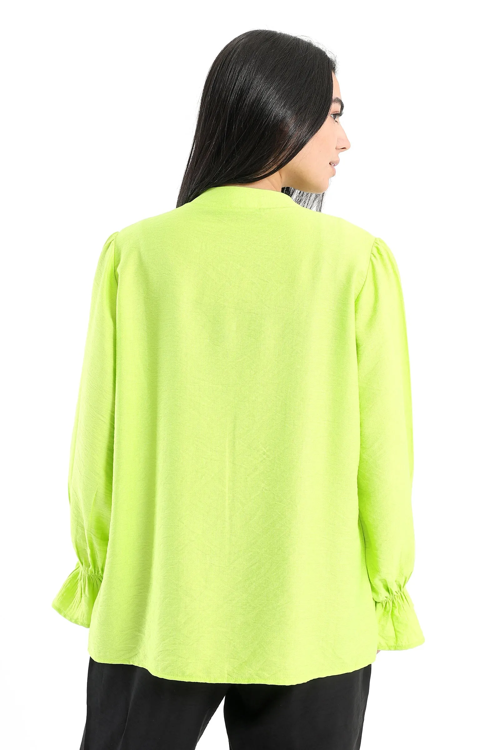 Bell Cuff Plain Shirt - Lime