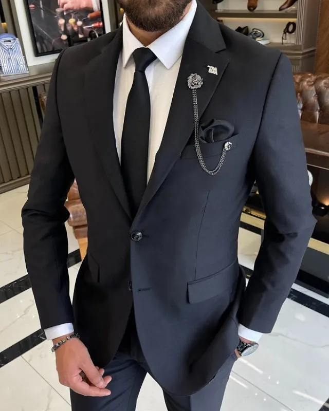 Berton Classic Black Peaked Lapel Business Suits