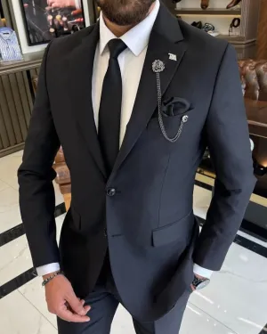 Berton Classic Black Peaked Lapel Business Suits