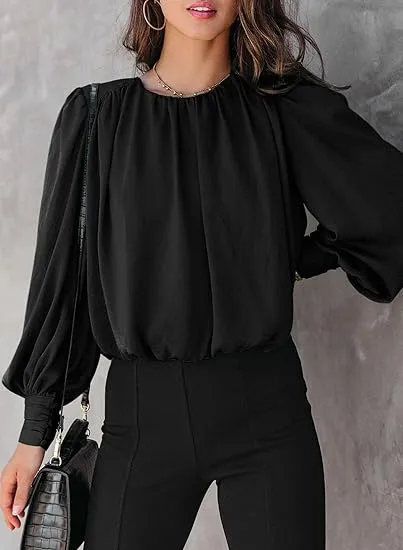 BETTE BOUTIK Women's Crew Neck Long Sleeve Blouses