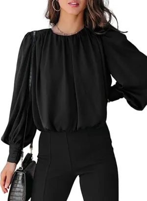 BETTE BOUTIK Women's Crew Neck Long Sleeve Blouses