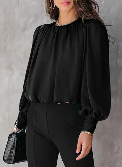 BETTE BOUTIK Women's Crew Neck Long Sleeve Blouses
