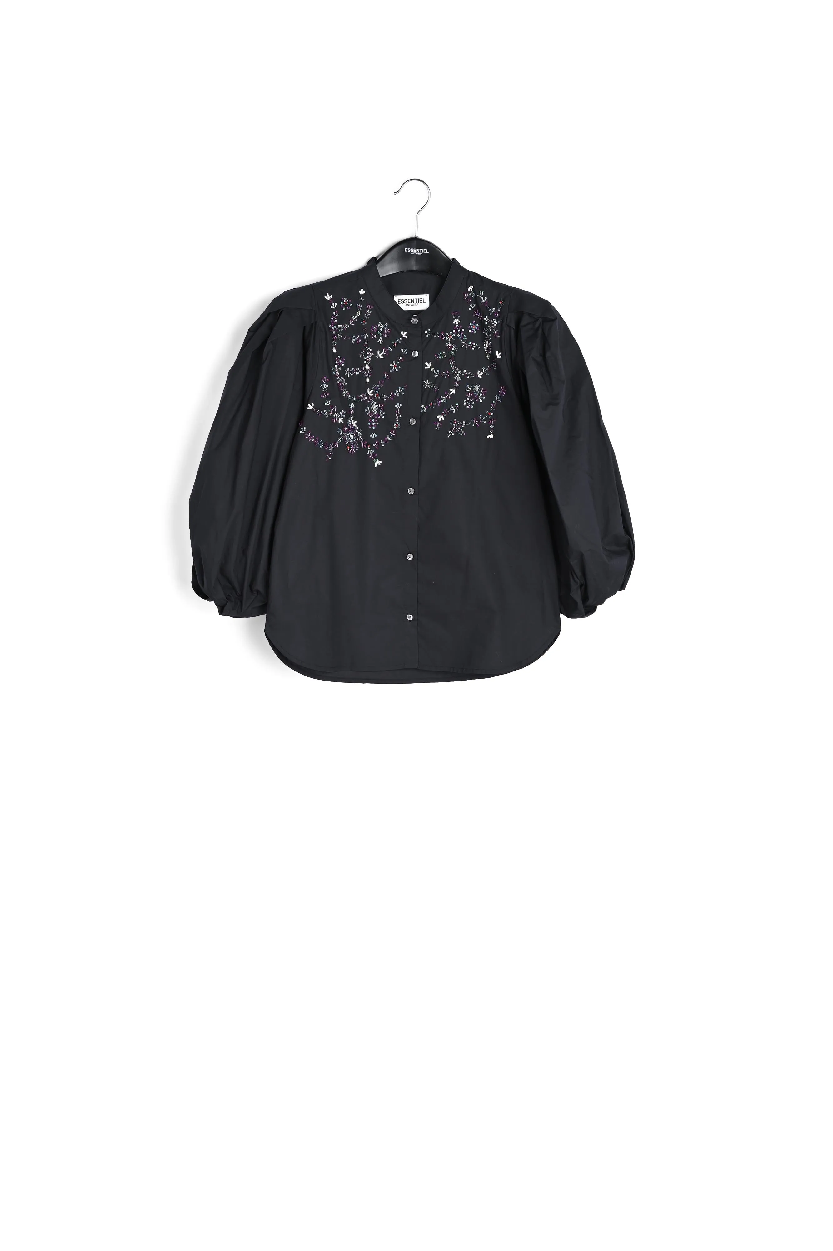 Black cotton bead-embellished shirt
