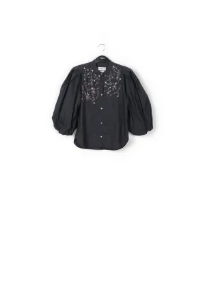 Black cotton bead-embellished shirt