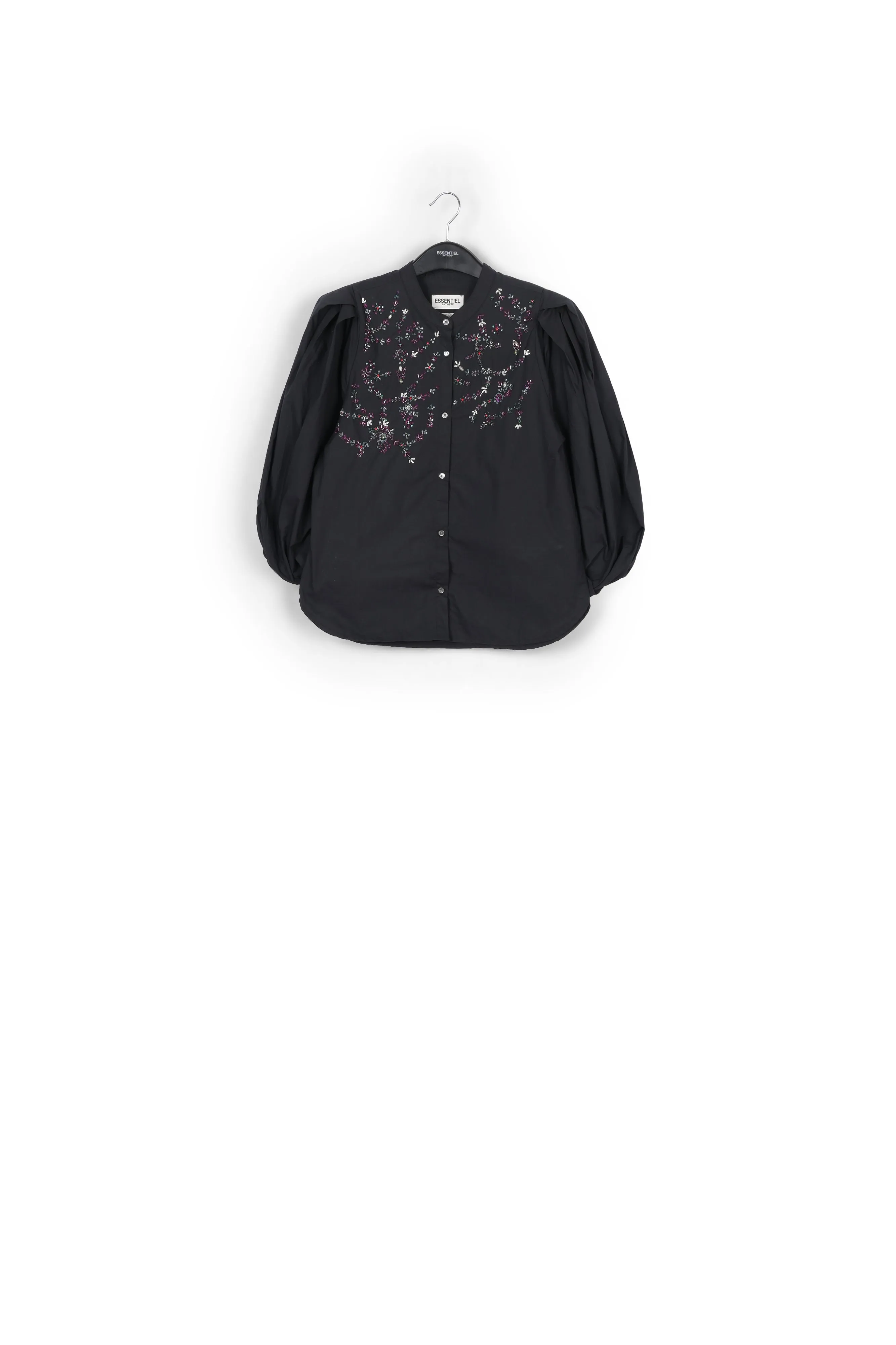Black cotton bead-embellished shirt