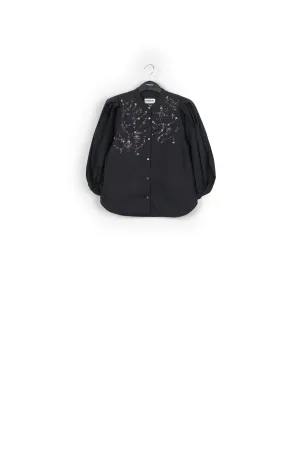 Black cotton bead-embellished shirt