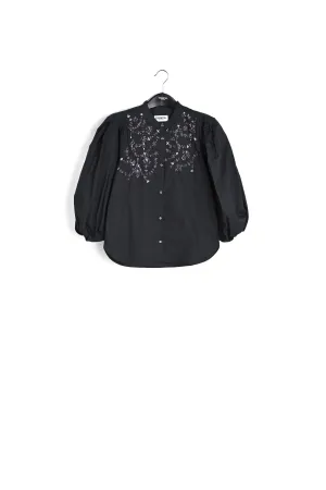 Black cotton bead-embellished shirt
