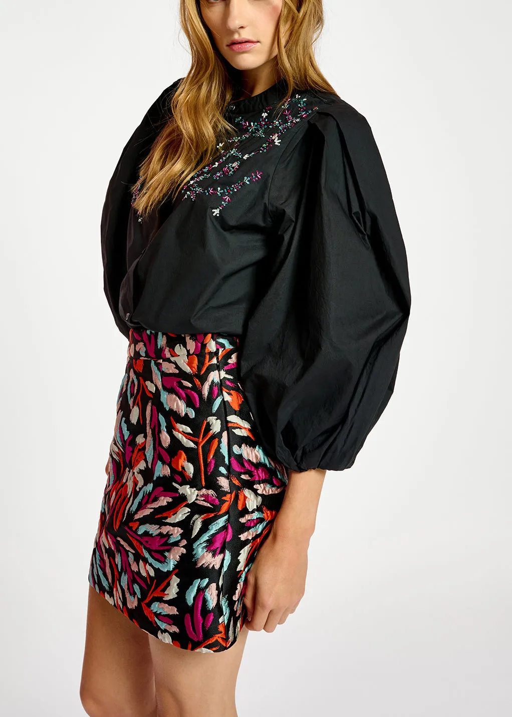 Black cotton bead-embellished shirt