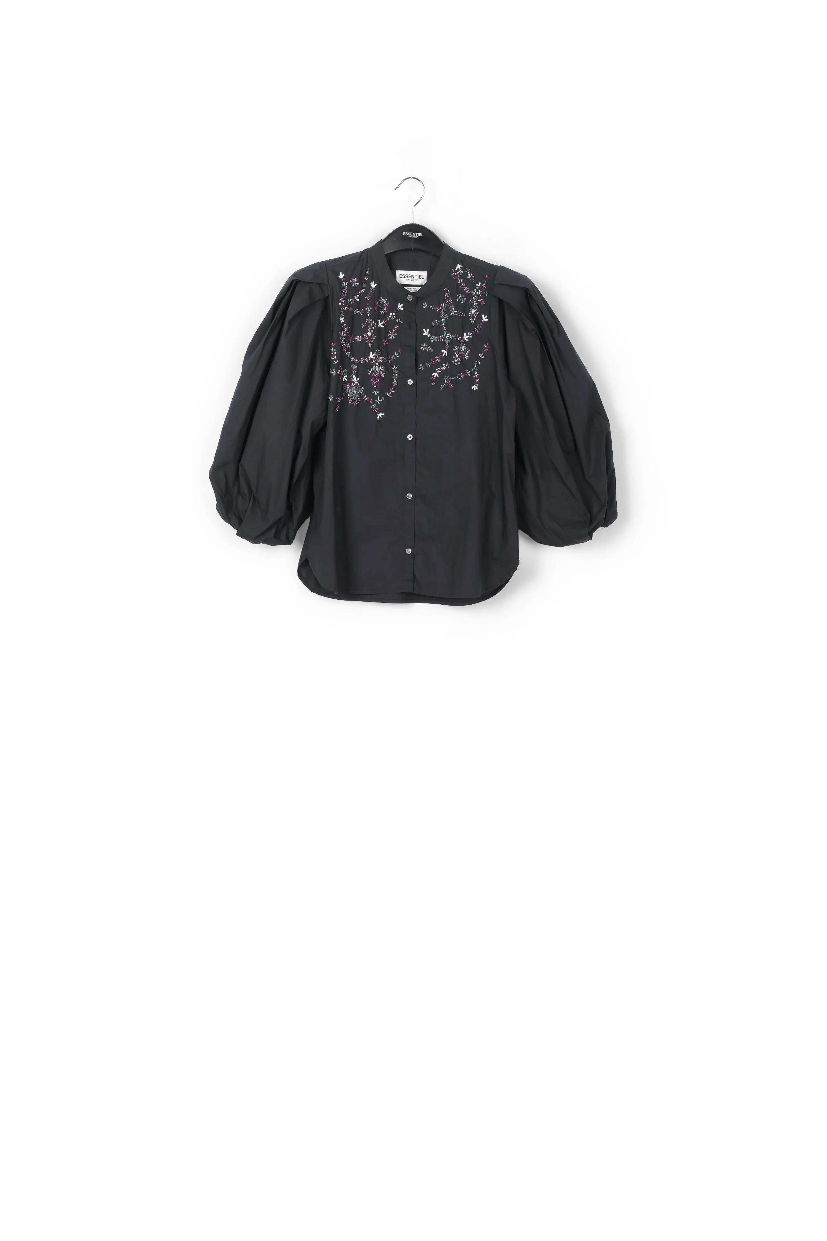 Black cotton bead-embellished shirt