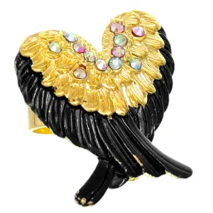 Black Double Wing Rhinestone Adjustable Ring