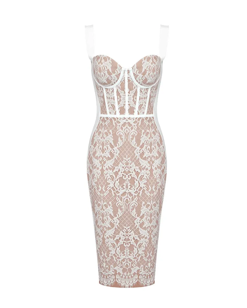 Black Lace Midi Bandage Dress
