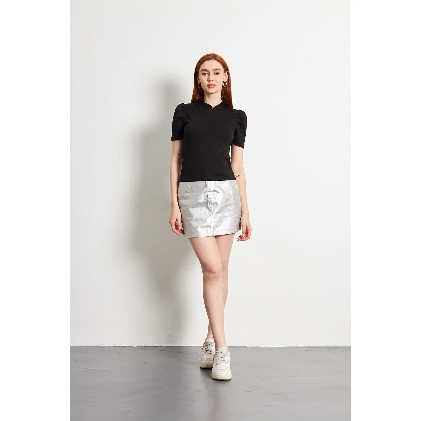 Black Puff Sleeves Knit Top