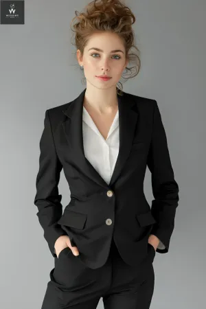 Black Single-Breasted Two-Piece Pant Suit for Women | Dressy Wedding & Formal Wear