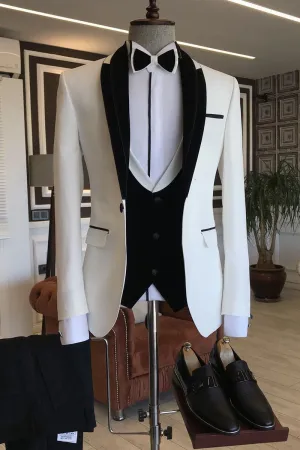 Black White Shawl Lapel Slim Fit Wedding Tuxedos