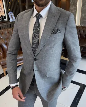 Blair Fancy Gray Peaked Lapel Plaid Business Suits