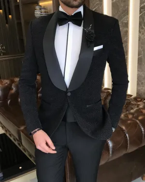 Bling Handsome Black Best Fitting Shawl Lapel Wedding Men Suits