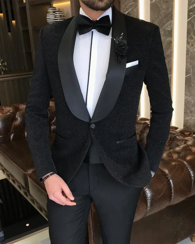Bling Handsome Black Best Fitting Shawl Lapel Wedding Men Suits