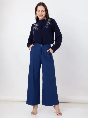 Blue Embroidered Regular Top