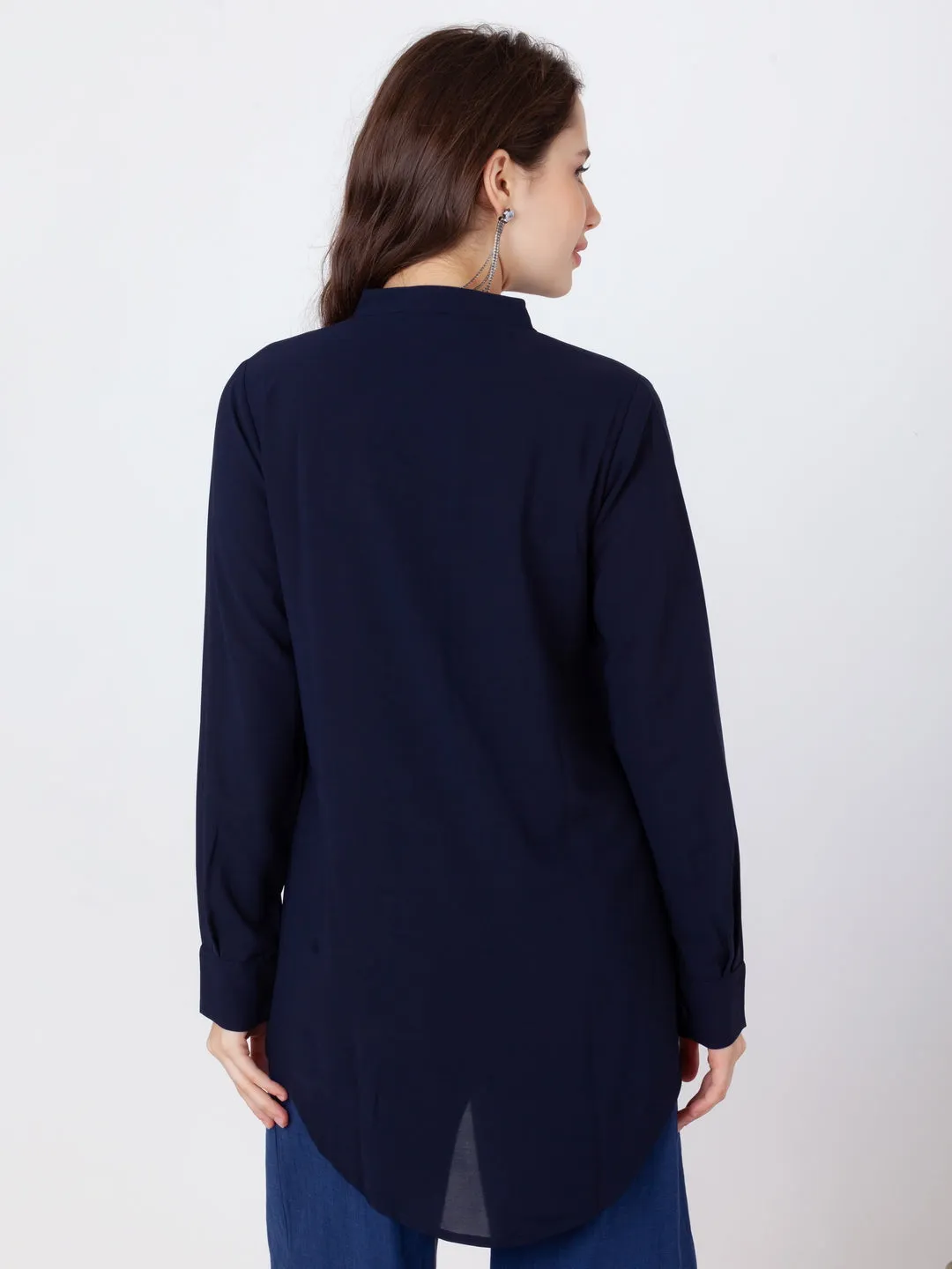 Blue Embroidered Regular Top