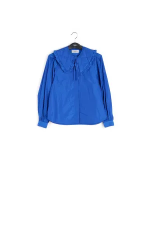Blue puffed-sleeve top