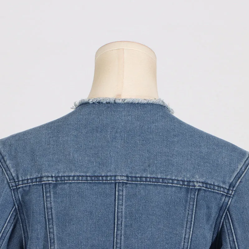 BLUE ROUND SLEEVE CROPPED JACKET