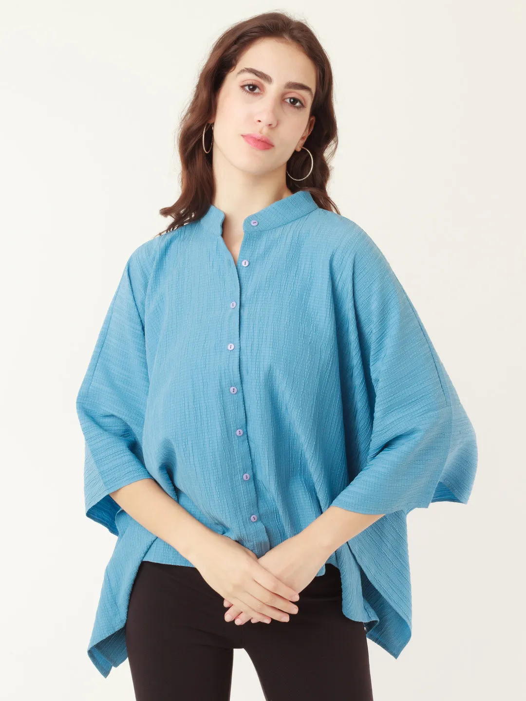 Blue Solid Kimono Shirt