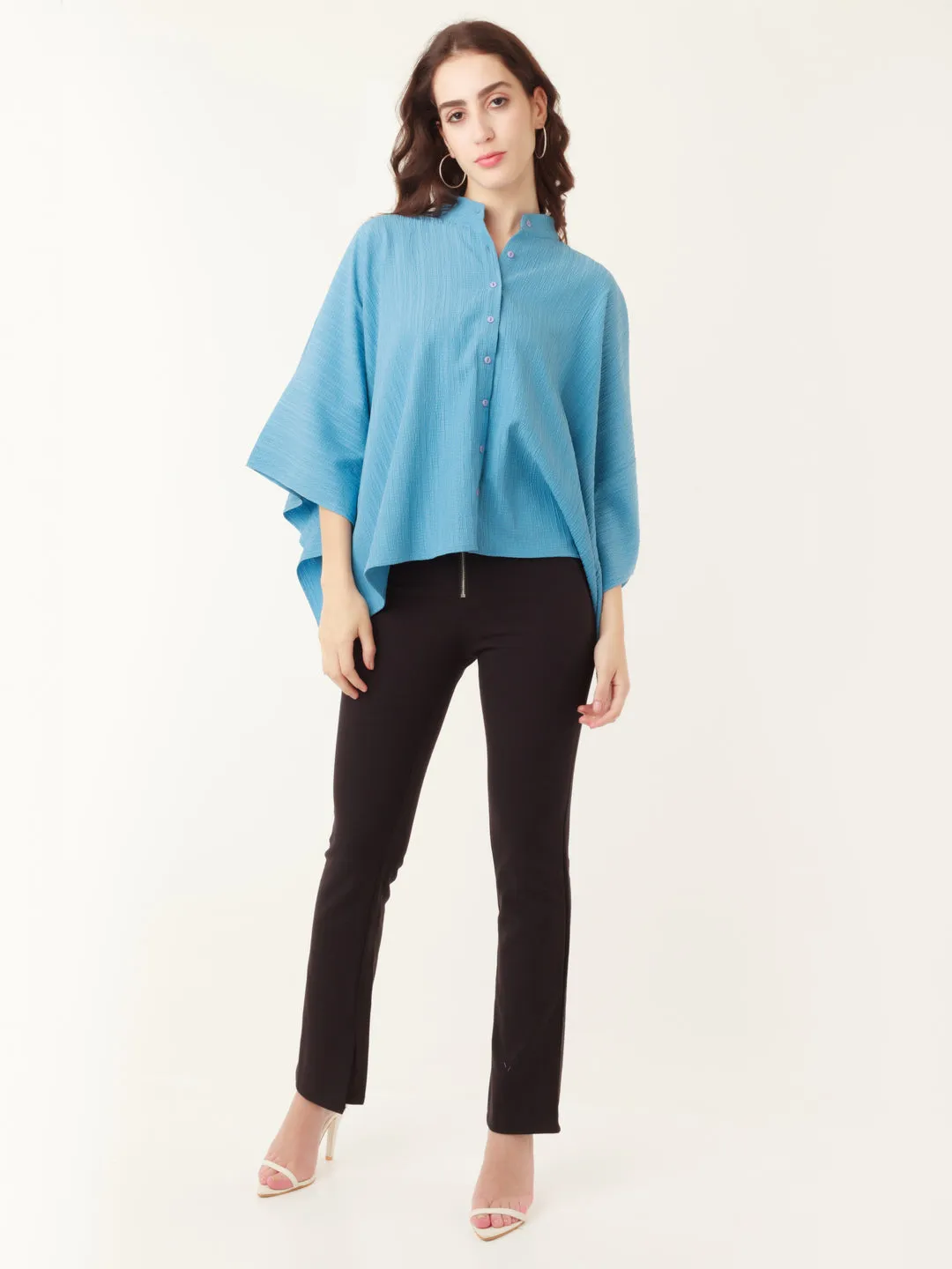 Blue Solid Kimono Shirt