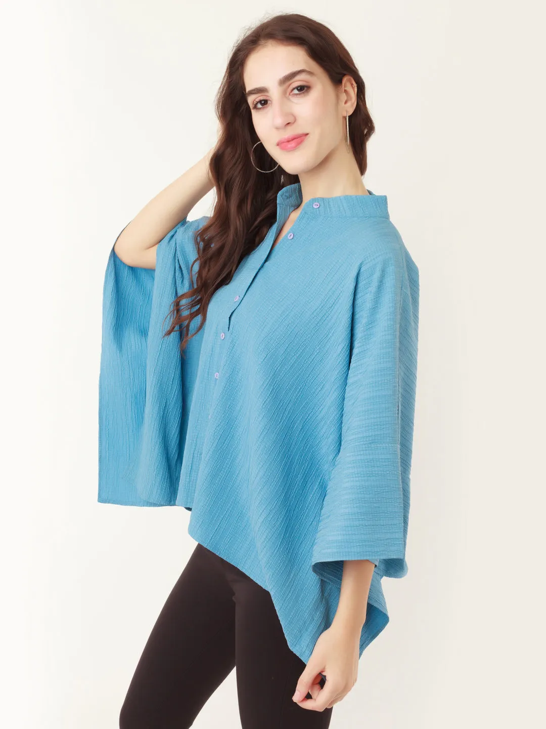 Blue Solid Kimono Shirt