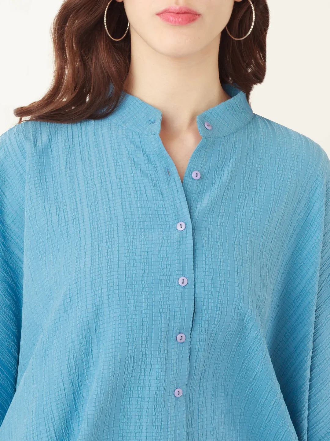 Blue Solid Kimono Shirt
