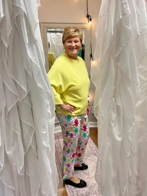 Bouquet Print Cropped Flare Pants