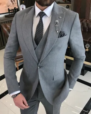Bowen Stylish Dark Gray Peaked Lapel Three Pieces Business Suits