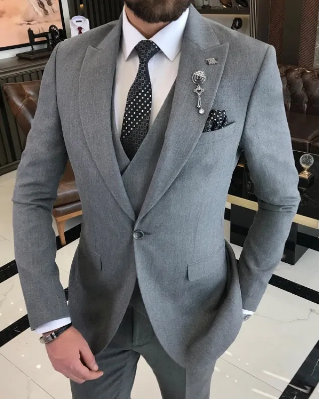 Bowen Stylish Dark Gray Peaked Lapel Three Pieces Business Suits