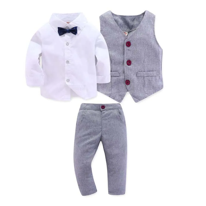 Boy Clothes Gentleman Grey Vest   Long-Sleeved White Pink Shirt   Pants Four-Piece Suits