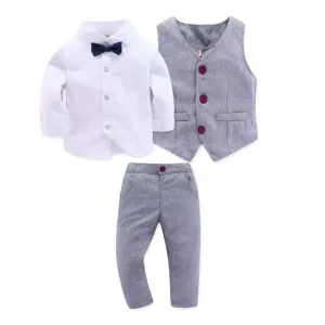 Boy Clothes Gentleman Grey Vest   Long-Sleeved White Pink Shirt   Pants Four-Piece Suits