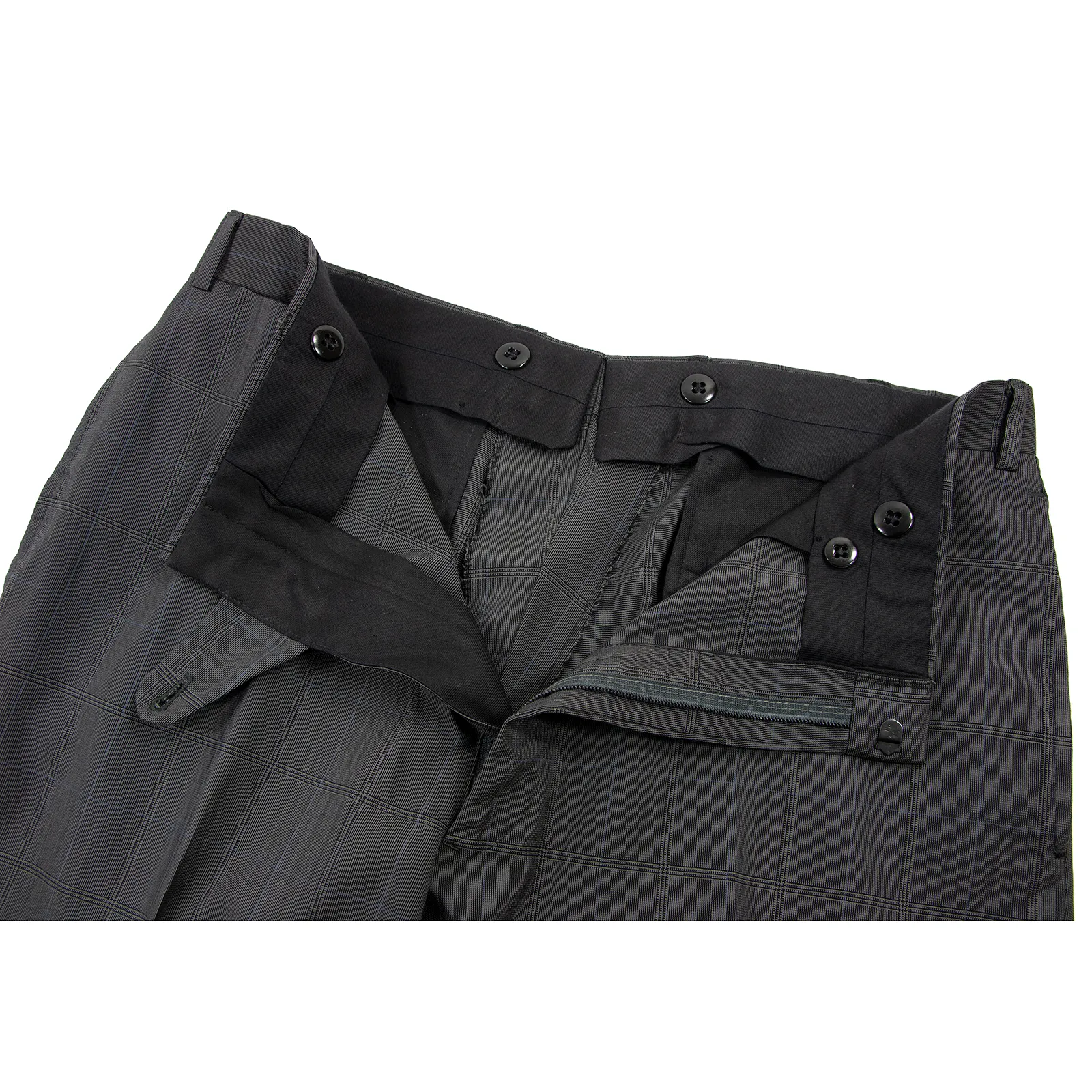 Brooks Brothers Charcoal Grey Blue Wool Plaid Unlined Flat Front Dress Pants 34W