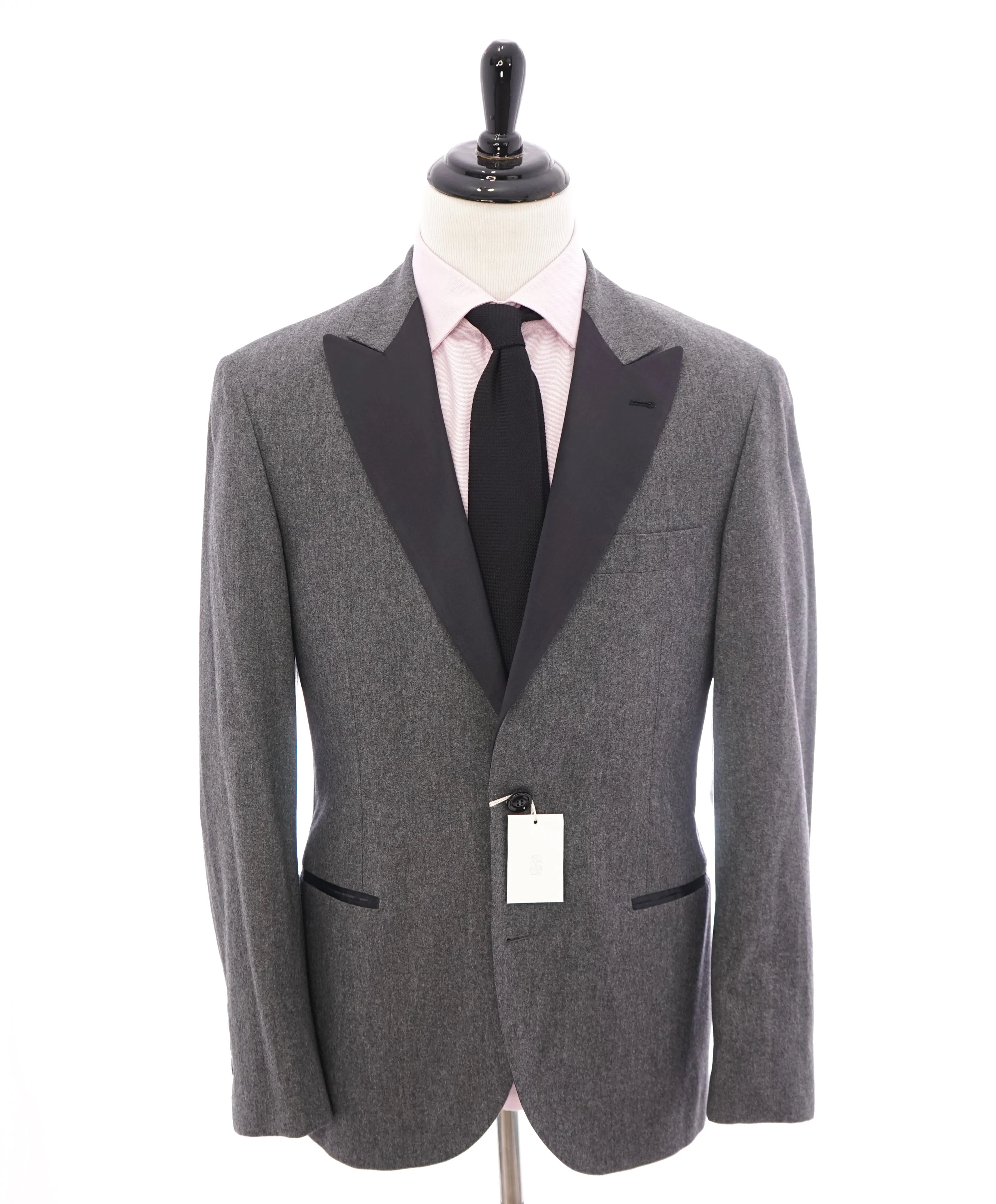BRUNELLO CUCINELLI - Gray & Black CASHMERE/Wool/Silk Flannel Tuxedo Suit - 40R