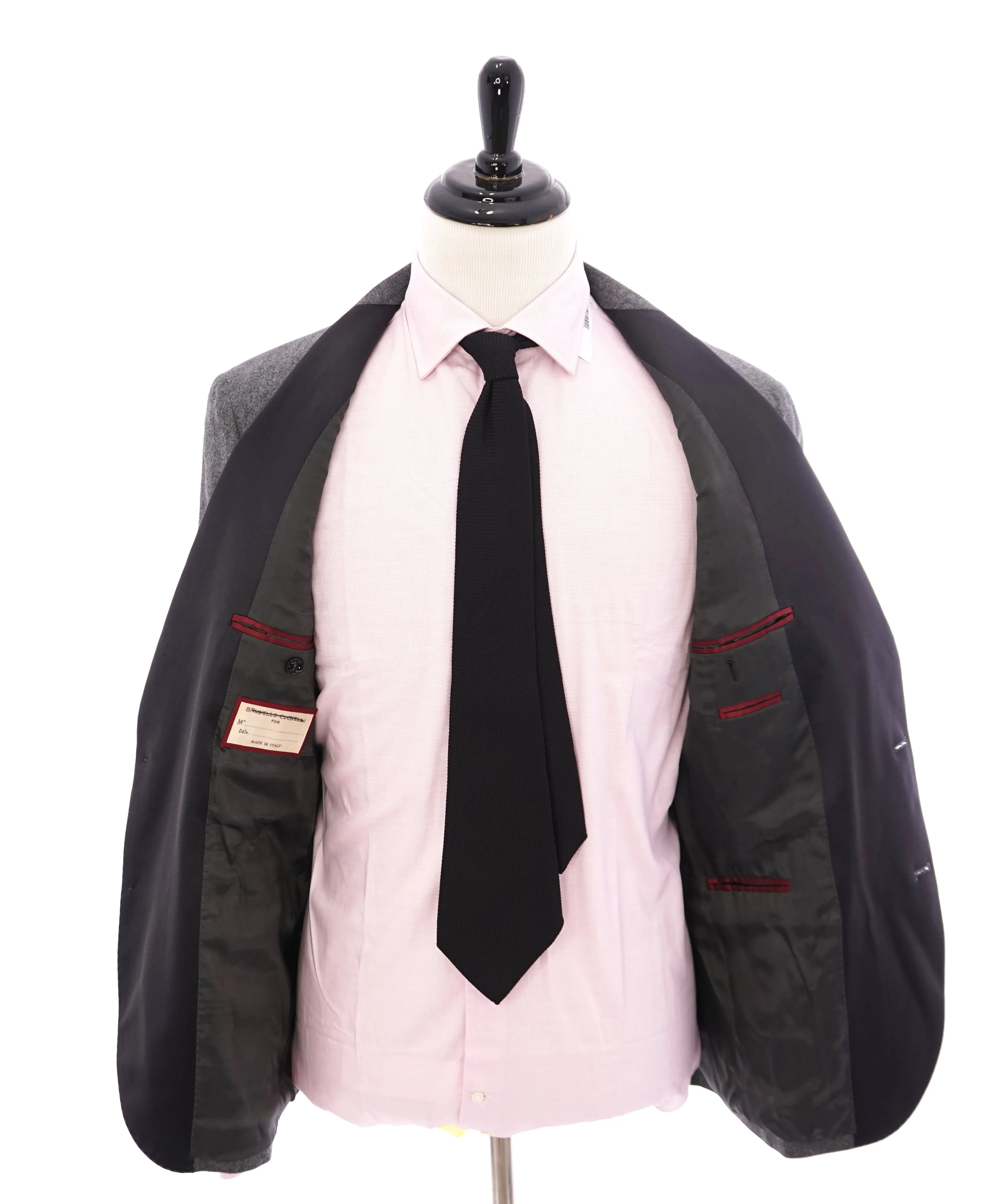 BRUNELLO CUCINELLI - Gray & Black CASHMERE/Wool/Silk Flannel Tuxedo Suit - 40R