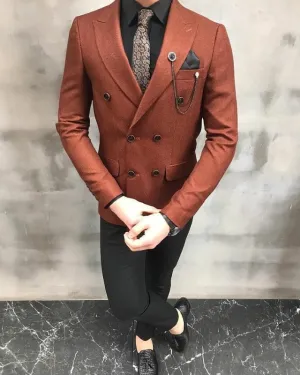 Bryon Caramel Double Breasted Peaked Lapel Prom Men suits