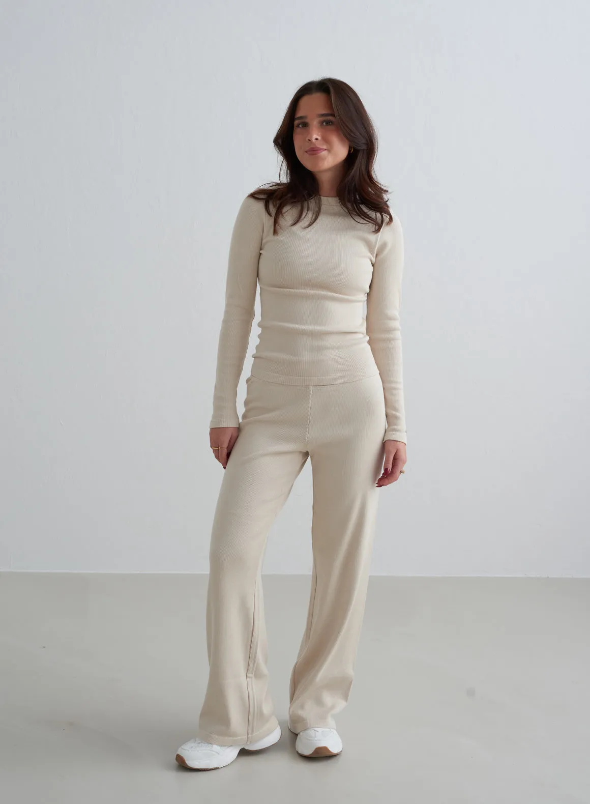 Café Au Lait Ribbed Wool Petite Wide Pants