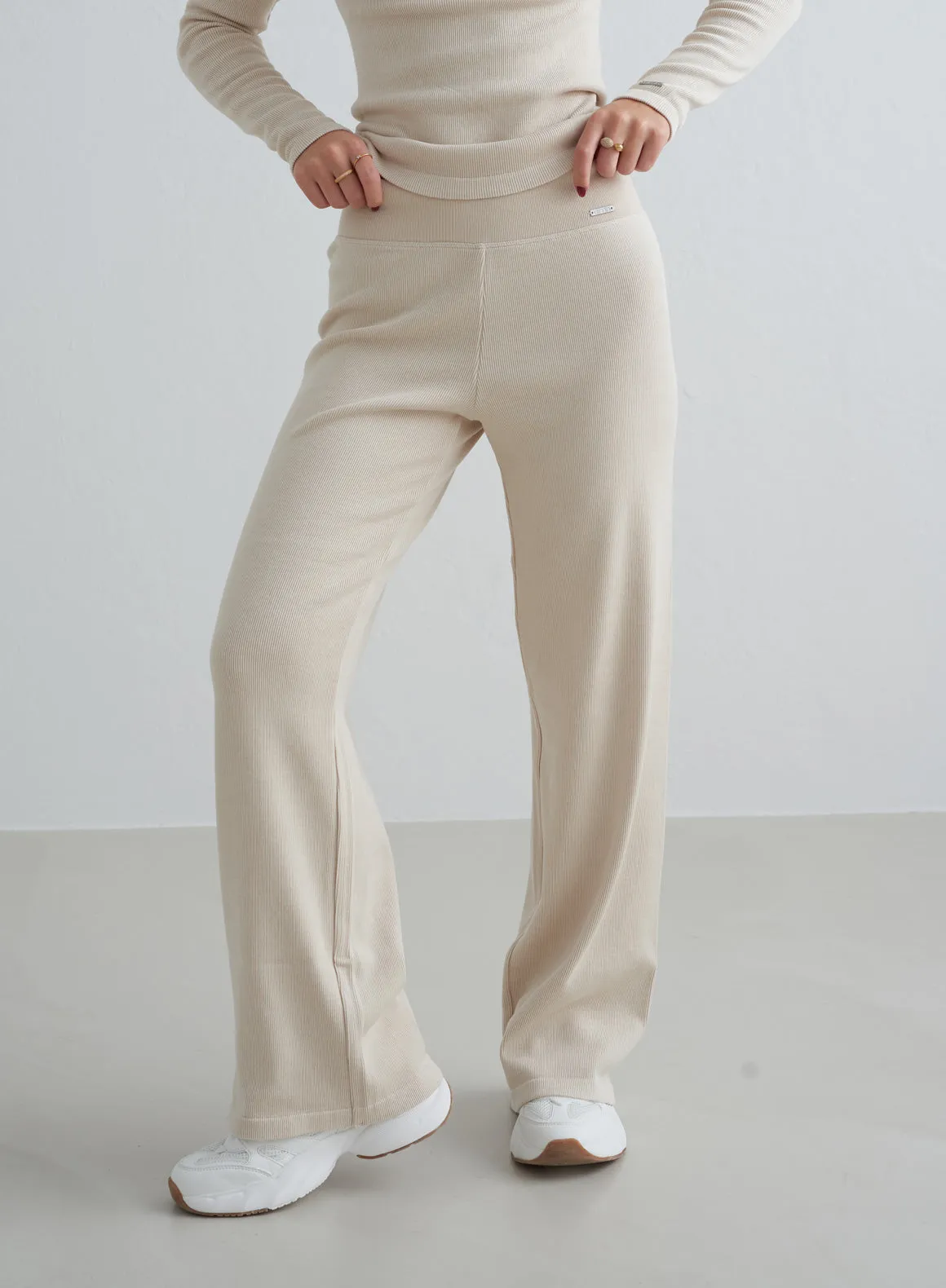 Café Au Lait Ribbed Wool Petite Wide Pants