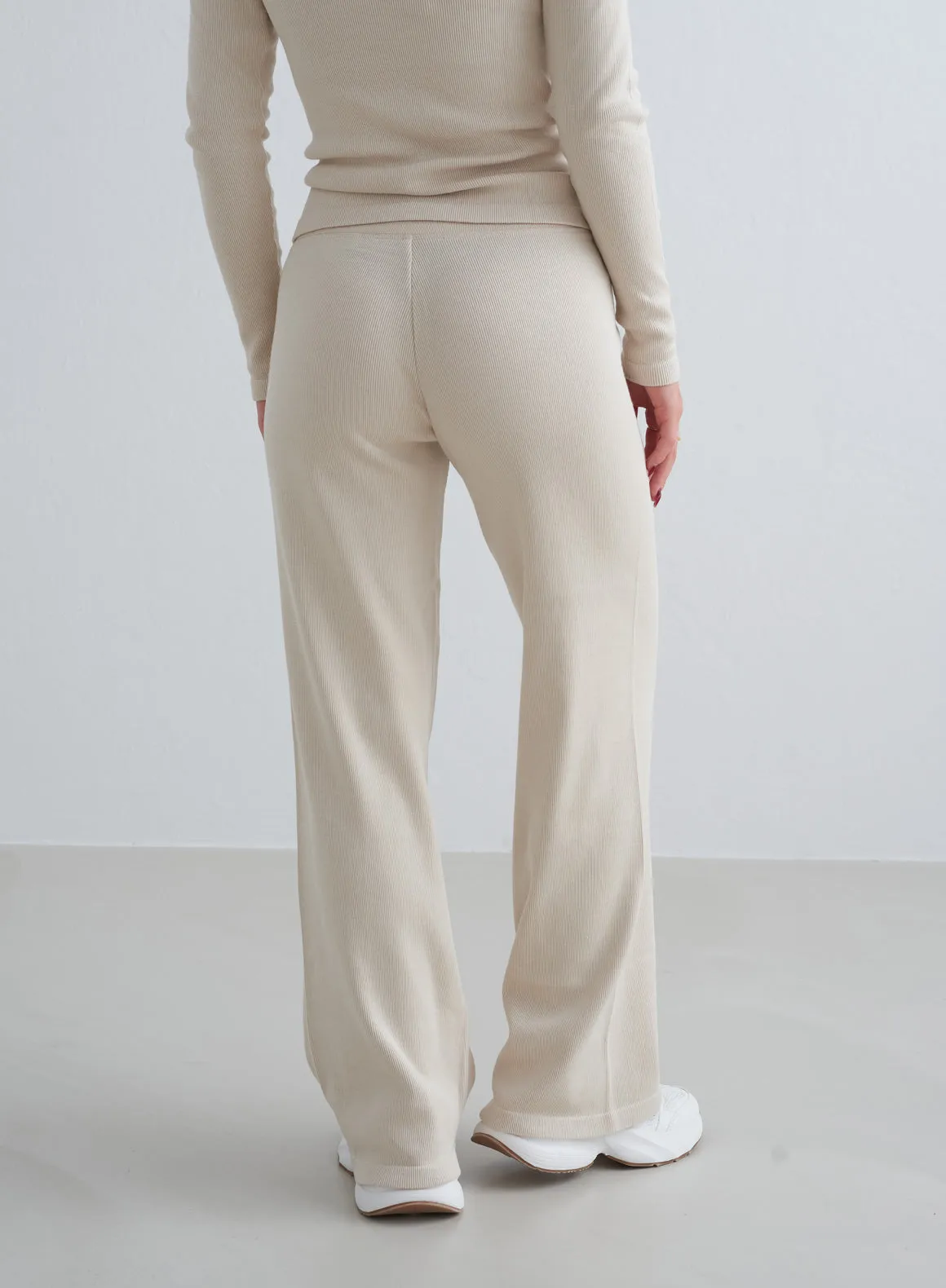 Café Au Lait Ribbed Wool Petite Wide Pants
